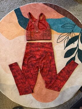 lululemon athletica Red Patterned High-Rise Leggings & Sports Bra Set